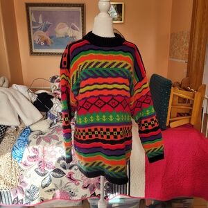 Vibrant Multicolor Patterned Knit Sweater